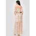 Floral Chiffon Off Shoulder Smocked Back Ruffled Tiered Maxi Dress