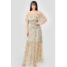 Floral Chiffon Off Shoulder Smocked Back Ruffled Tiered Maxi Dress