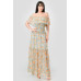 Floral Chiffon Off Shoulder Smocked Back Ruffled Tiered Maxi Dress