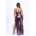Foil Surplice Halter Top And Opened Maxi Skirt