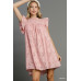 Jacquard Lace Ruffle Short Sleeve Dress With Back Button Keyhole