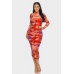 Summer Heat Print Mesh Ruched Midi Dress