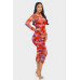 Summer Heat Print Mesh Ruched Midi Dress