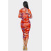Summer Heat Print Mesh Ruched Midi Dress