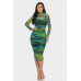 Glitch Print Mesh Ruched Midi Dress