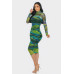 Glitch Print Mesh Ruched Midi Dress