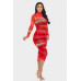 Glitch Print Mesh Ruched Midi Dress