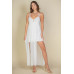 Plunge Neck Split Thigh Mesh Maxi Dress