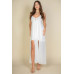 Plunge Neck Split Thigh Mesh Maxi Dress