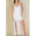 Plunge Neck Split Thigh Mesh Maxi Dress