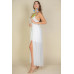Plunge Neck Split Thigh Mesh Maxi Dress