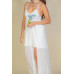 Plunge Neck Split Thigh Mesh Maxi Dress