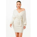 Off Shoulder Wrap Belted Ribbed Sweather Dress