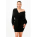 Off Shoulder Wrap Belted Ribbed Sweather Dress