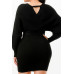 Off Shoulder Wrap Belted Ribbed Sweather Dress