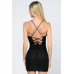 Textured coating knit sleeveless darwsrting lace back bodycon mini dress