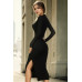 Sweater-knit Fuzzy Turtle Neck Split Thigh Dress