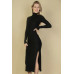 Sweater-knit Fuzzy Turtle Neck Split Thigh Dress