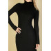 Sweater-knit Fuzzy Turtle Neck Split Thigh Dress