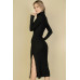 Sweater-knit Fuzzy Turtle Neck Split Thigh Dress