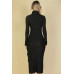 Sweater-knit Fuzzy Turtle Neck Split Thigh Dress