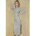 Sweater-knit Fuzzy Turtle Neck Split Thigh Dress