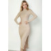 Sweater-knit Fuzzy Turtle Neck Split Thigh Dress