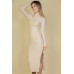 Sweater-knit Fuzzy Turtle Neck Split Thigh Dress