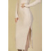 Sweater-knit Fuzzy Turtle Neck Split Thigh Dress