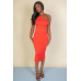 Sexy Solid Color Ruched One Shoulder Midi Bodycon Dress