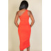 Sexy Solid Color Ruched One Shoulder Midi Bodycon Dress