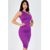 Sexy Solid Color Ruched One Shoulder Midi Bodycon Dress