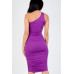 Sexy Solid Color Ruched One Shoulder Midi Bodycon Dress