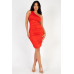 Sexy Solid Color Ruched One Shoulder Midi Bodycon Dress