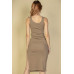 Flat Back Rib Sleeveless Tank Side Slit Bodycon Dress