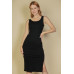Flat Back Rib Sleeveless Tank Side Slit Bodycon Dress