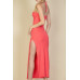 Ribbed Cut Out Front Side Slit Maxi Dress