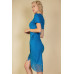 Fringe Hem Short Sleeve Bodycon Midi Pencil Dress