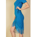 Fringe Hem Short Sleeve Bodycon Midi Pencil Dress