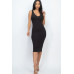 Ribbed Back Slit Bodycon Midi Dress