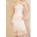 Ribbed Halter Neck Fringe Midi Dress