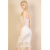 Ribbed Halter Neck Fringe Midi Dress