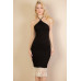 Ribbed Halter Neck Fringe Midi Dress