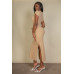 Tie Front Short Sleeve Side Slit Dress