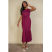 Button Front Tie Waist Sleeveless Maxi Dress