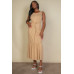 Button Front Tie Waist Sleeveless Maxi Dress