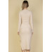 Sweater-knit Fuzzy Mock Neck Split Thigh Dress