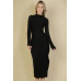 Sweater-knit Fuzzy Mock Neck Split Thigh Dress