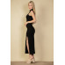 Ribbed Mock Neck Side Slit Sleeveless Bodycon Maxi Dress