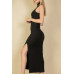 Ribbed Mock Neck Side Slit Sleeveless Bodycon Maxi Dress